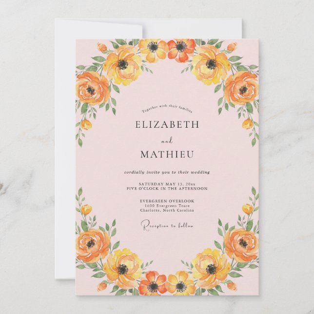 Convite Coroa de Ranúnculo Dourado Casamento (Frente)