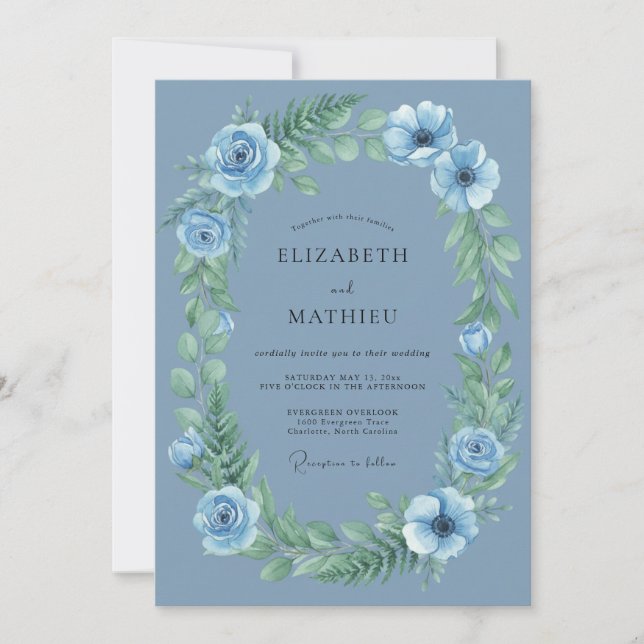 Convite Coroa de Ranúnculo Slate Casamento (Frente)