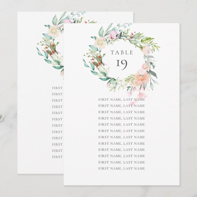 Convite Coroa de Rosa Silvestre Carta de Assentos Número d (Frente/Verso)