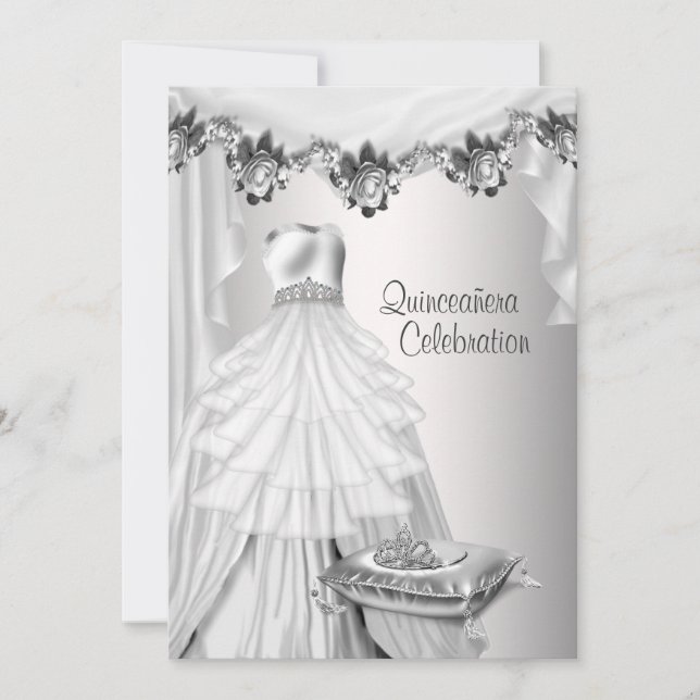 Convite Coroa de Rosas Brancas da Princesa Quinceanera (Frente)
