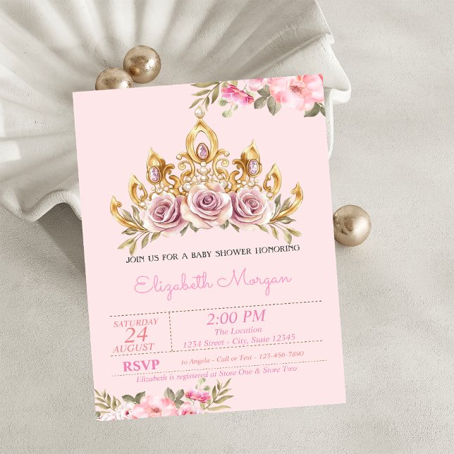 Convite Coroa de Rosas Chic Floral Baby Shower  (Criador carregado)
