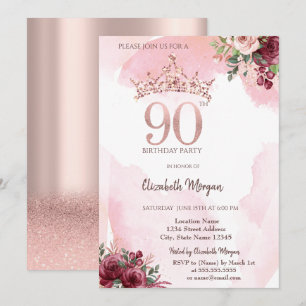 Convite Coroa de Rosas com Glitter em Rose Gold para Festa