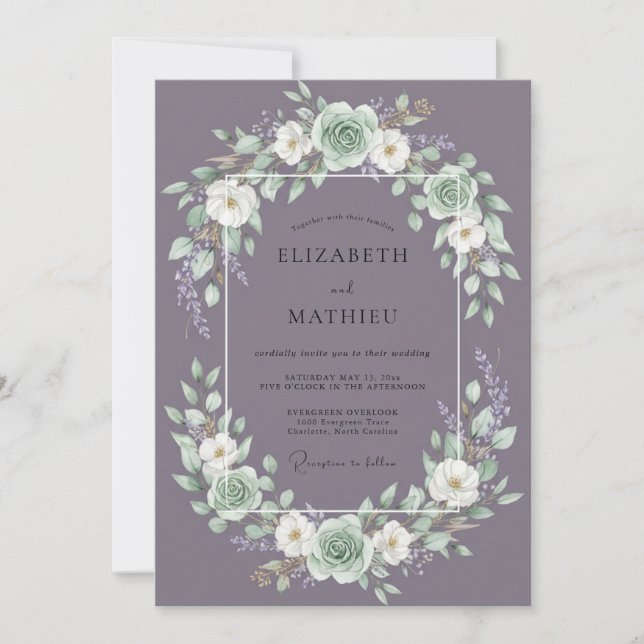 Convite Coroa de Suculentas Casamento Rosa Malva Suave (Frente)