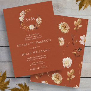 Convite Coroa de Terracota Monograma Copper Fall Casamento