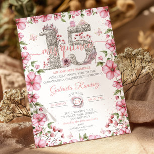 Convite Coroa de Tiarra Rosa e Prata Mis Quince Quinceañer