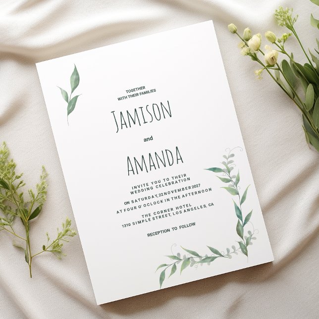 Convite Coroa de verde água-marinha para casamento (Mint watercolor greenery wreath Wedding )
