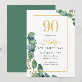 Convite Coroa de Verdura Chic Dourado & Salvia Aniversário