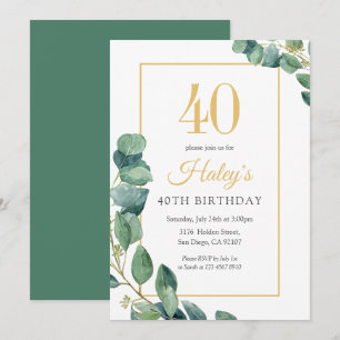 Convite Coroa de Verdura Chic Dourado & Salvia Aniversário