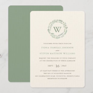 Convite Coroa de Verdura Elegante Casamento Aquarela