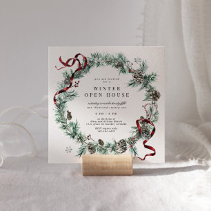 Convite Coroa de Verduras com Fita Vermelha Casa Aberta Qu