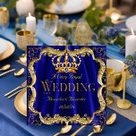 Convite Coroa Dourada 2 Casada Real do Marinho Azul<br><div class="desc">Coroa Dourada de Casamento Real do Marinho Azul. Casamento Elegante Real Azul</div>