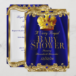 Convite Coroa Dourada Gem Azul Real Chá de fraldas Neutro