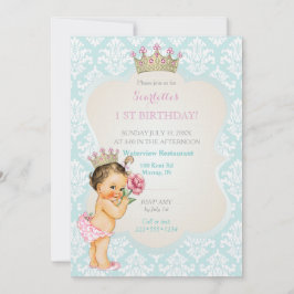 Convite Coroa Dourada Princesa Vintage Bebê Menina Aqua Ro
