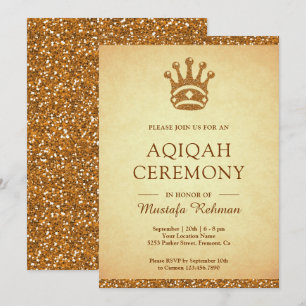 Convite Coroa Dourada Real Vintage Glitter Aqeeqah Aqiqa