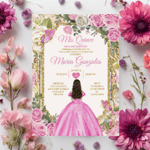 Convite Coroa Dourada Rosa e Branco Quince 15 Anos