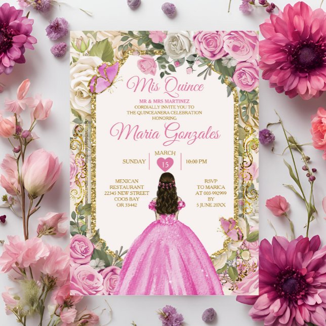 Convite Coroa Dourada Rosa e Branco Quince 15 Anos (Criador carregado)
