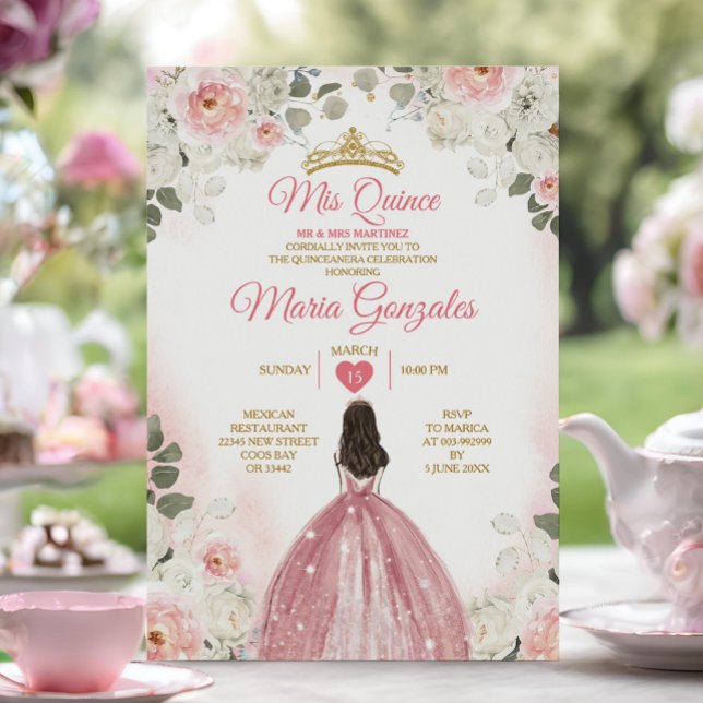 Convite Coroa Dourada Rosa e Branco Quince 15 Anos (Criador carregado)