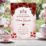 Convite Coroa Dourada rosa vermelha do Rosa Quinceañera<br><div class="desc">Rosa vermelha Quinceañera Rosa da Dourada Coroa Mexicana Convite Mis Quince 15 Anos,  16º Aniversário.</div>