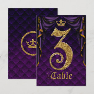 Convite Coroa Dourada Roxo Real Número de Mesa de Casament