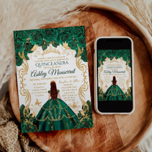 Convite Coroa Dourada Verde Esmeralda Real Quinceañera