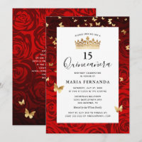 Coroa Dourada Vermelha Elegante Quinceanera