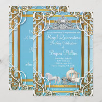 Coroa e Carruagem Princesa Azul Dourada Quinceañer
