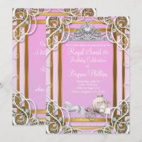 Coroa e Carruagem Princesa Dourado Rosa Festa Swee