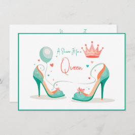 Convite Coroa e saltos altos - Tema rosa e mint brilhante