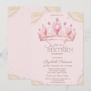 Convite Coroa Elegante Cantos Dourados com Brilho Sweet 16