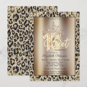 Convite Coroa Elegante Estampa de Leopardo Sweet 16