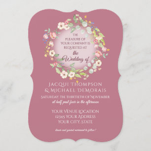 Convite Coroa Elegante Rosas Rosa Empoeiradas Casamento Fl