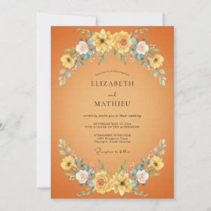 Convite Coroa Floral Amarela Âmbar Casamento