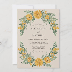 Convite Coroa Floral Amarela Dourada Casamento