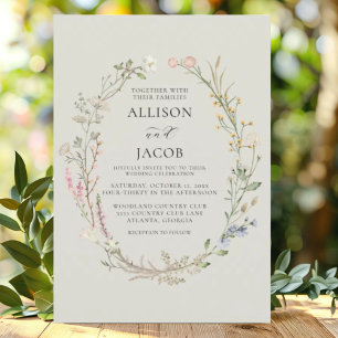 Convite Coroa Floral Aquarela Casamento Verde Sage