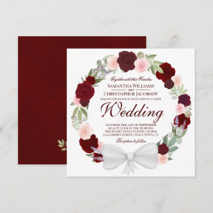 Convite Coroa Floral Aquarela Casamento Vermelho Burgundy