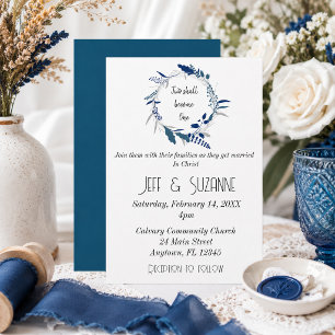 Convite Coroa Floral Azul Dois se Tornam Um Casamento