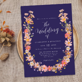 Convite Coroa Floral Azul Marinho Casamento de Outono