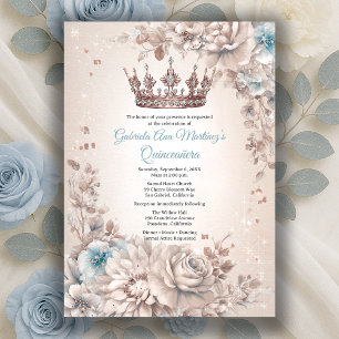 Convite Coroa Floral Azul Prata Quinceañera