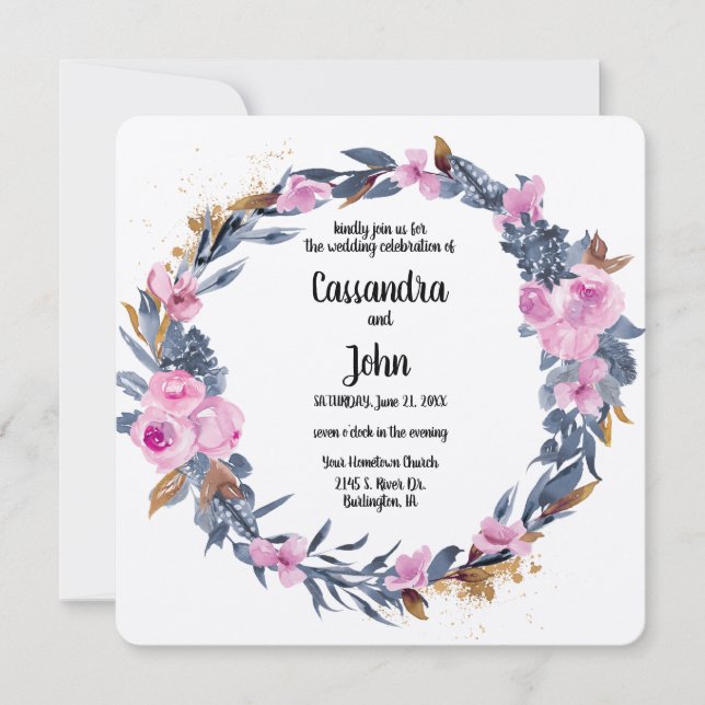 Convite Coroa Floral Bonita Casamento (Frente)