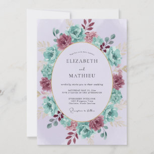 Convite Coroa Floral Borgonha Turquesa Casamento