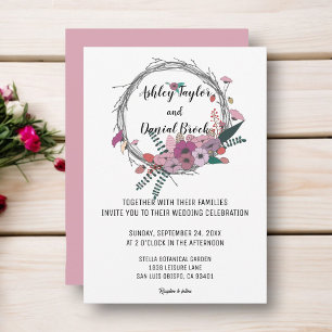 Convite Coroa floral botânica rosa elegante para casamento