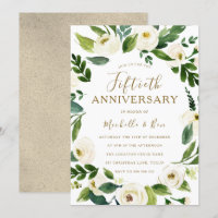 Coroa Floral Branca Dourada Aniversário de 50 Anos