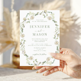 Convite Coroa Floral Branca Verde Empoeirada Casamento Boê