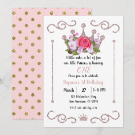 Convite Coroa Floral Brilho Rosa Aniversário de 1 Um 1º Fe