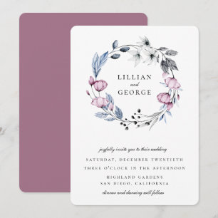 Convite Coroa Floral Casamento Azul Empoeirado Mauve