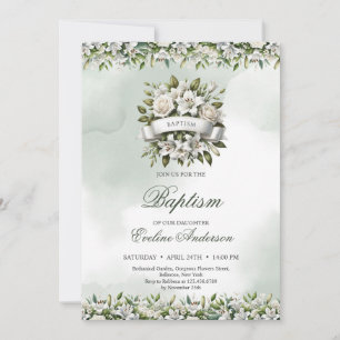 Convite Coroa floral Chic watercolor com fita Baptism