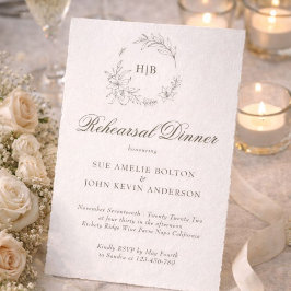Convite Coroa Floral Clássica com Monograma de Casamento