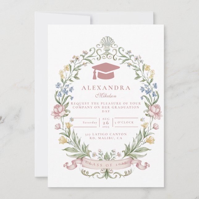 Convite Coroa Floral Clássica de Formatura (Frente)