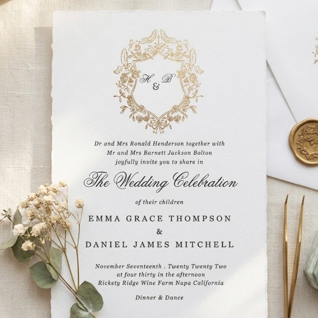 Convite Coroa Floral Clássica Monograma Casamento (Criador carregado)
