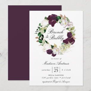 Convite Coroa Floral de Ameixa Escura   Brunch e Bolhas